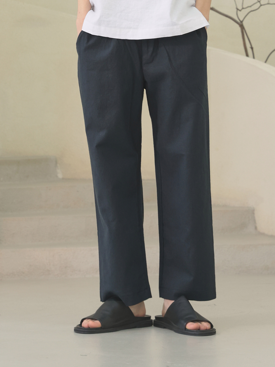 linen banding pants [regular fit]_navy