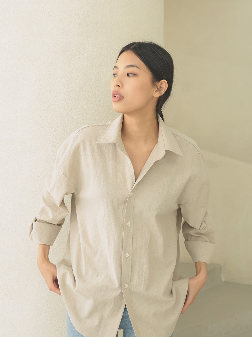 linen shirts [oversize fit]_oatmeal_남녀공용