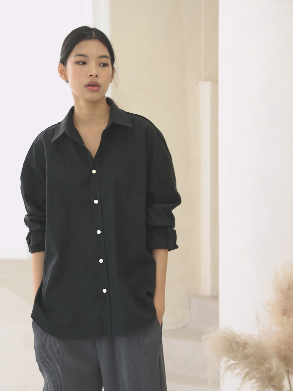 linen shirts [oversize fit]_black_남녀공용