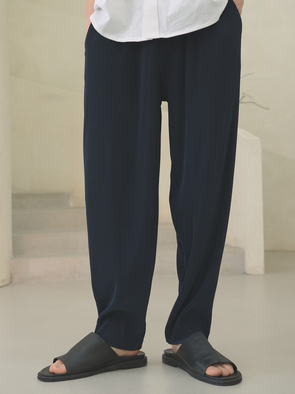 cool pleats banding pants [oversize fit]_navy_남녀공용