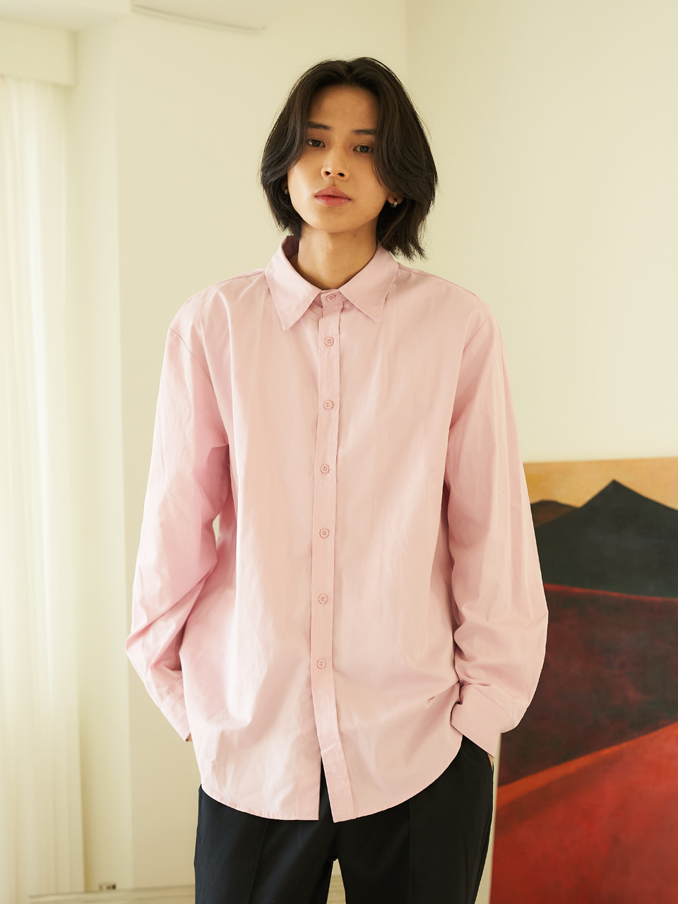 twill cotton shirts [relax fit]_pink_남녀공용
