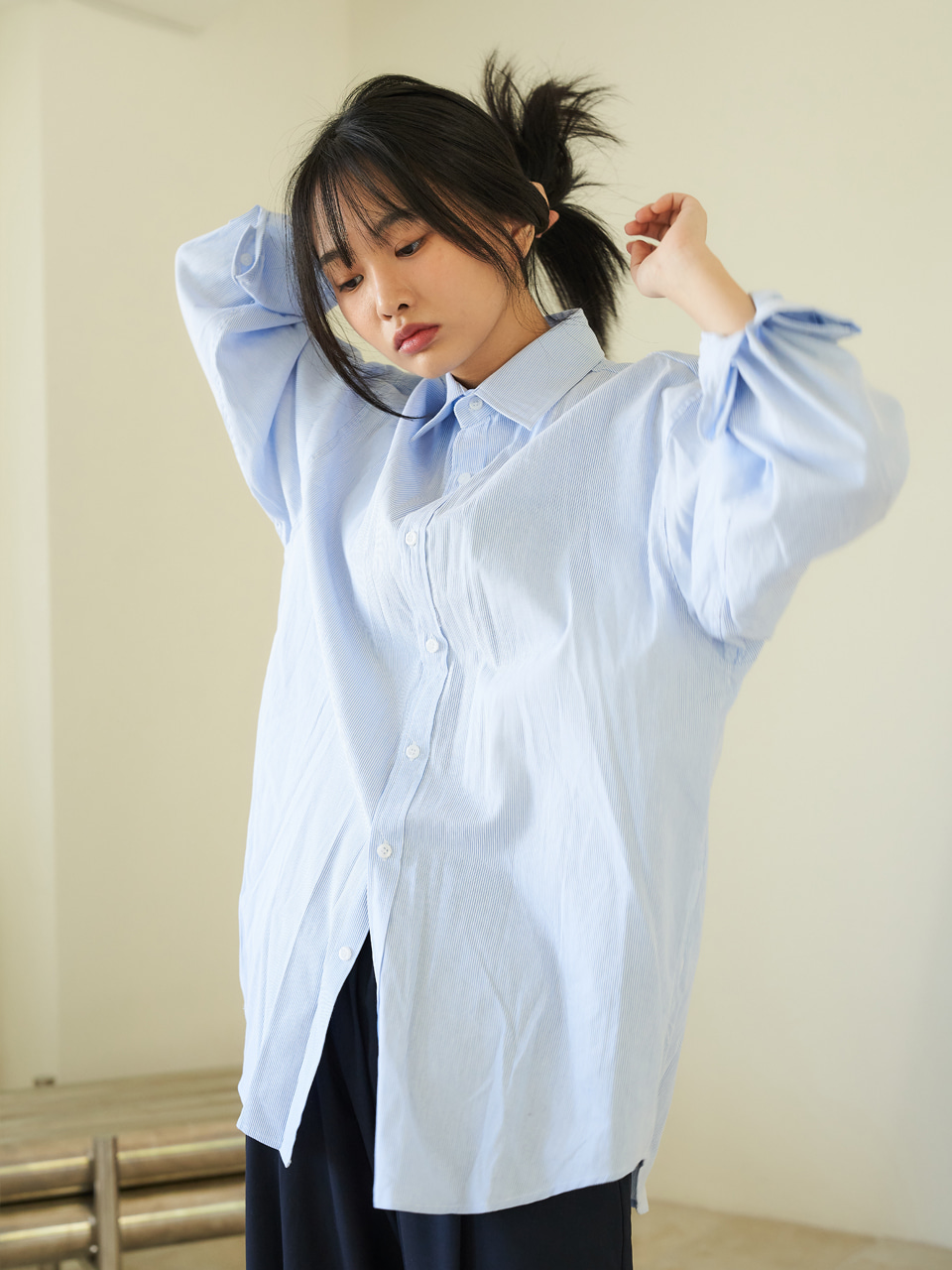 oxford stripe shirts [big fit]_blue_남녀공용