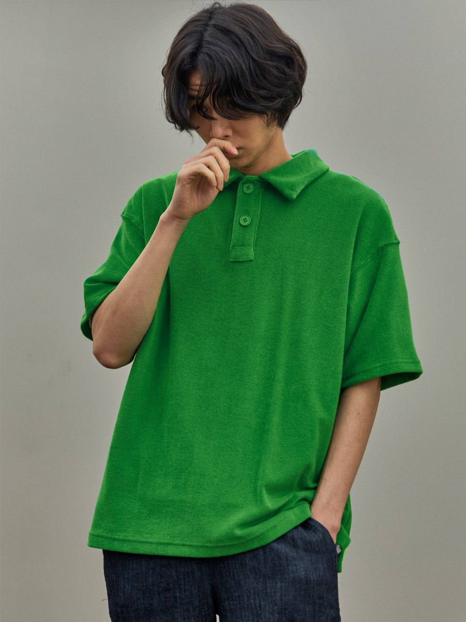 RESORT TERRY COLLAR T_SHIRTS_FOREST GREEN